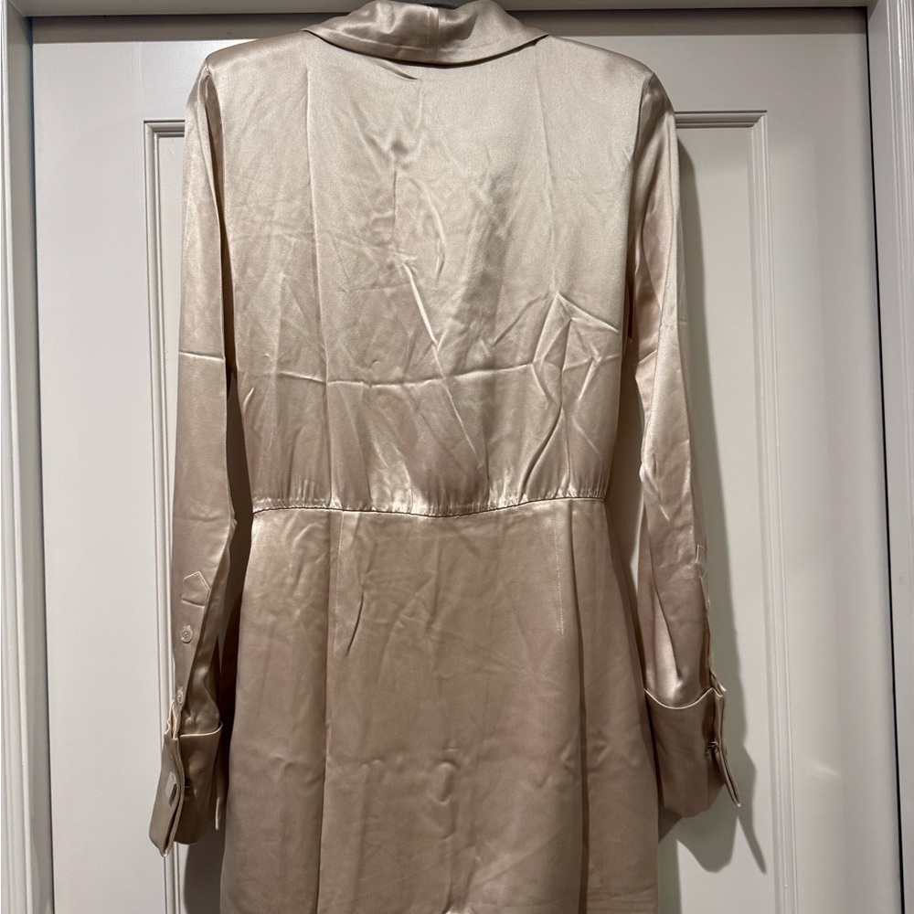 Revolve Retrofete Cream Asymmetrical Wrap Mini Dress - Picture 5 of 8